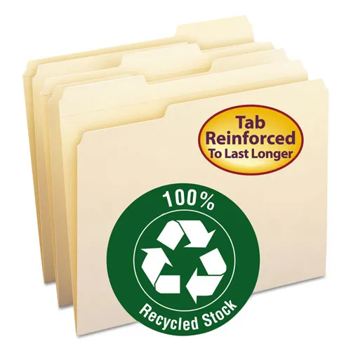 100% Recycled Reinforced Top Tab File Folders, 1-3-cut Tabs, Letter Size, Manila, 100-box