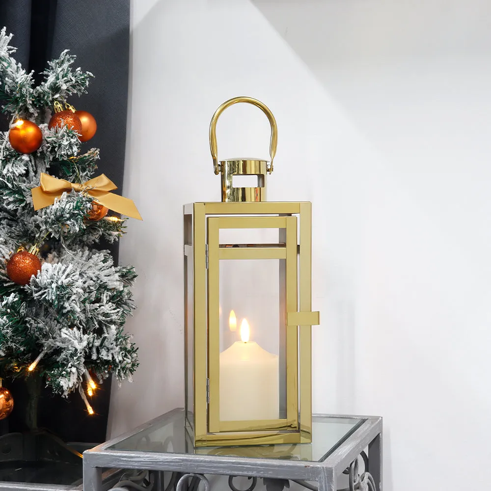 12'' High Metal Decorative Candle Lantern (Gold)