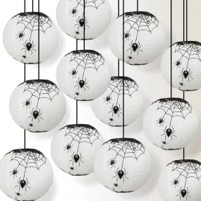 12 PACK | 14" Halloween Spiders Spooky Bug Webs Paper Lantern, Hanging Decoration