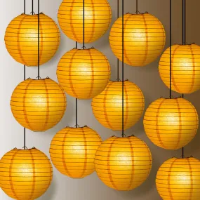 12 PACK | Orange Even Ribbing Round Paper Lantern, Hanging Combo Set