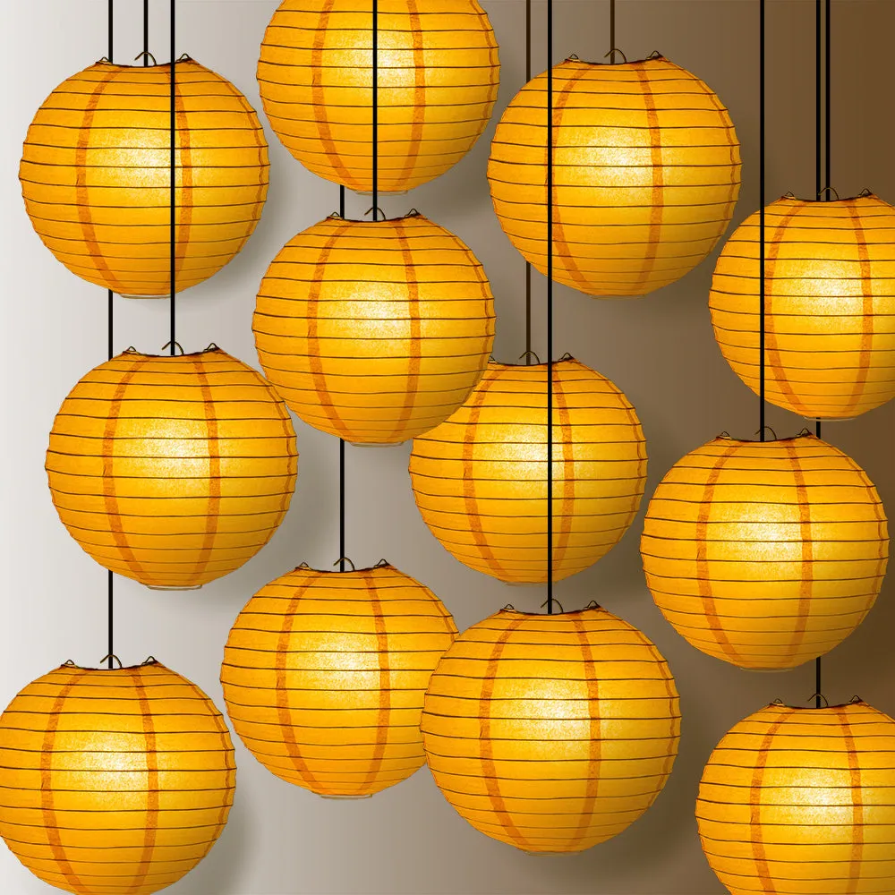 12 PACK | Orange Even Ribbing Round Paper Lantern, Hanging Combo Set