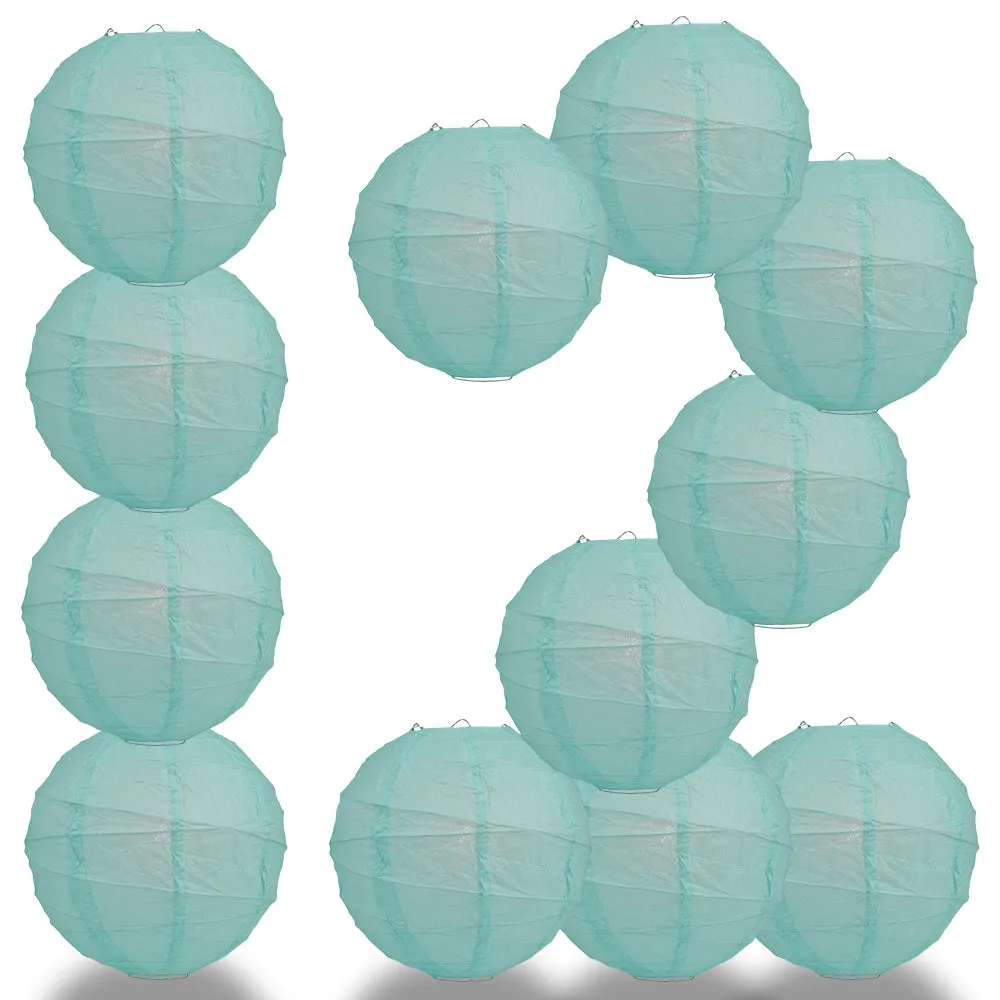 12 PACK |  Water Blue Crisscross Ribbing, Hanging Paper Lantern Combo Set