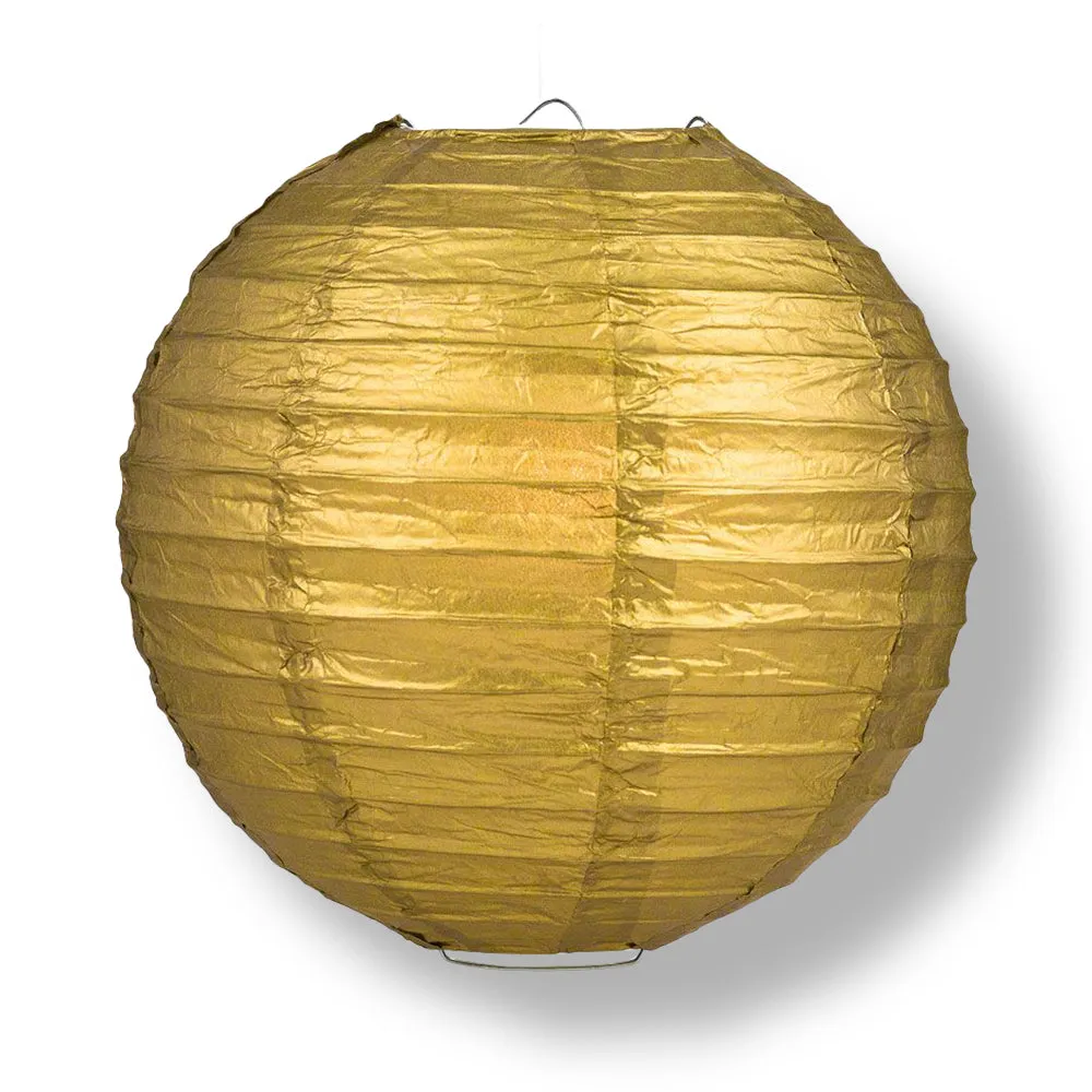 12" Christmas Holiday Gold Paper Lantern LED String Light COMBO Kit (21 FT, EXPANDABLE, White Cord)