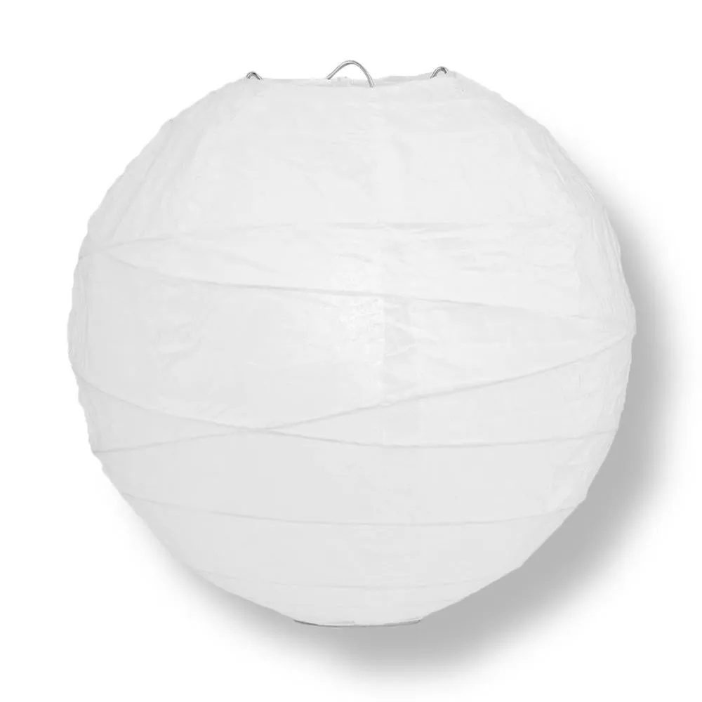 12" White Round Paper Lantern, Crisscross Ribbing, Chinese Hanging Wedding & Party Decoration