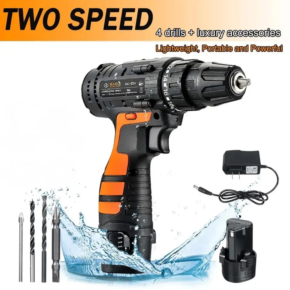 12V Multifunction Drill Screwdriver 2 Speed Electric Cordless Drill Driver Bits Set