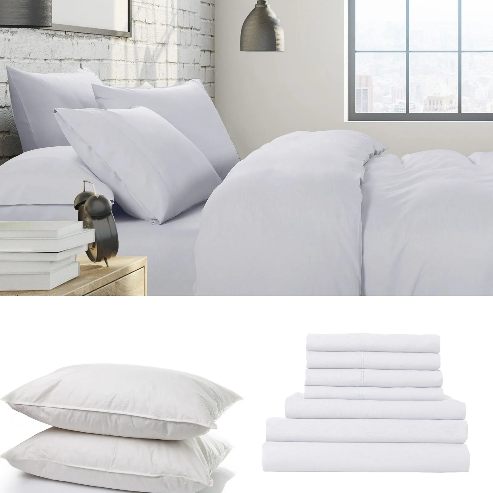 1500 Thread Count 6 Piece Combo And 2 Pack Duck Feather Down Pillows Bedding Set - Queen - White