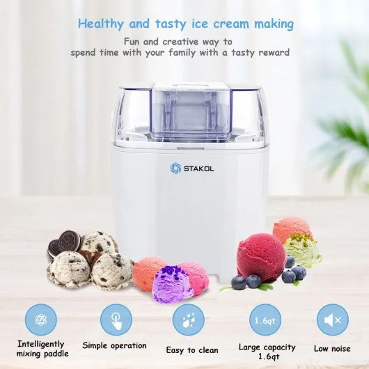 1.6 Quart Automatic Ice Cream Maker Freezer Dessert Machine-White