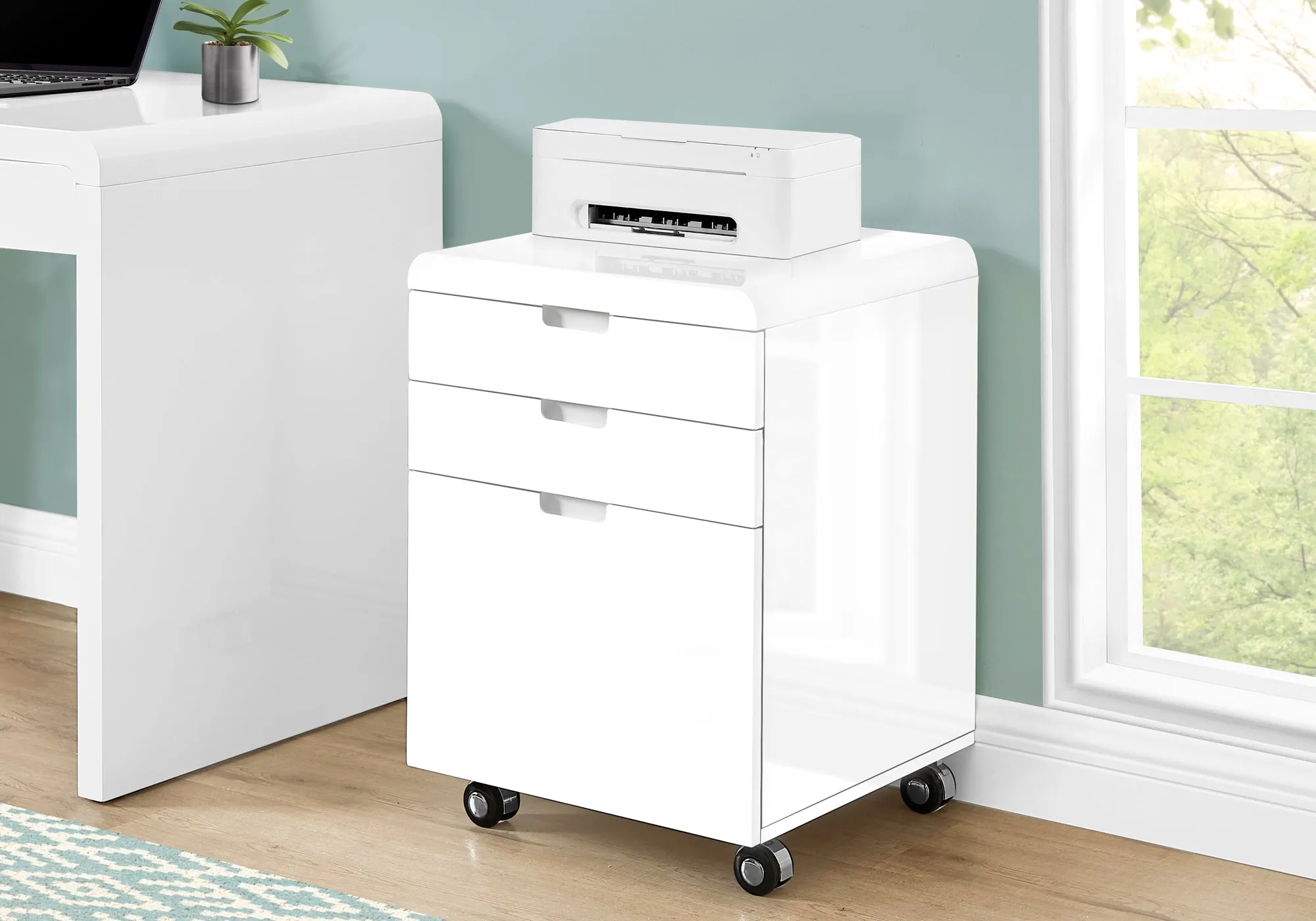 18" Modern White Gloss Mobile File Cabinet