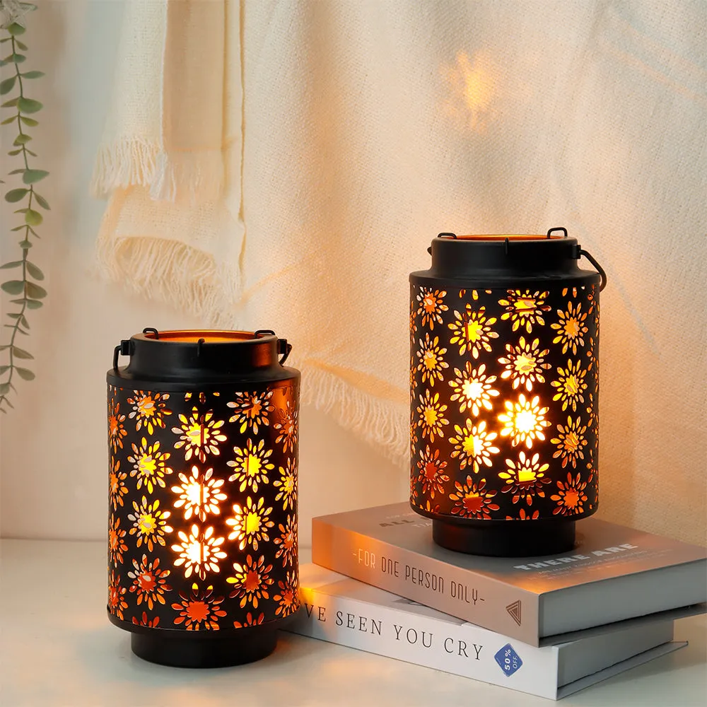 2 Pack Lantern Lights Outdoor (Flower Pattern)