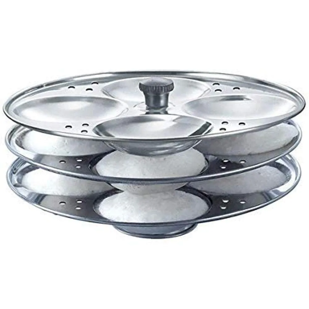 3 Plates Stainless Steel Heavy Quality Idli Stand | Idli Maker Makes 12 Large Size Idlis at Once| Holes for Pressure Cooker, Edly Stand for Home and Kitchen - idlyP50G