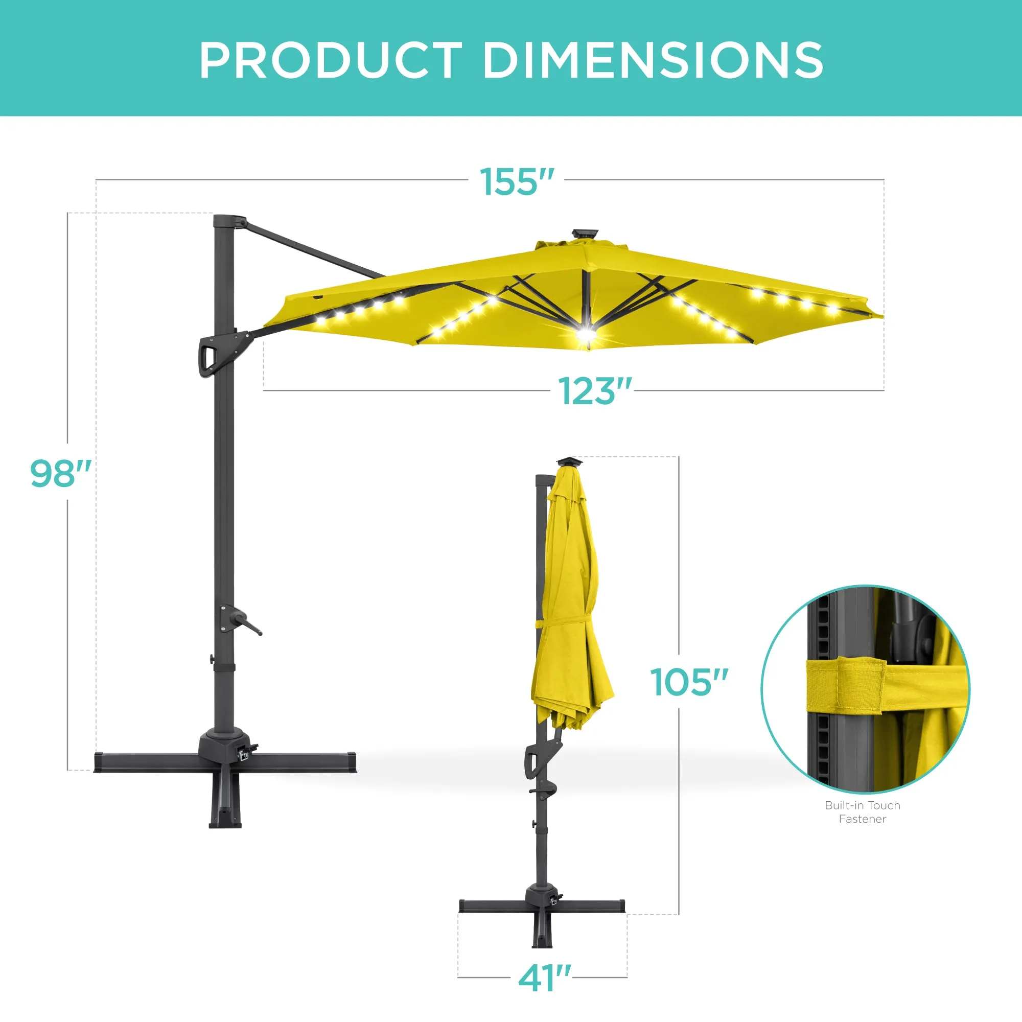 360-Degree Solar LED Cantilever Offset Patio Umbrella w/ Tilt - 10ft