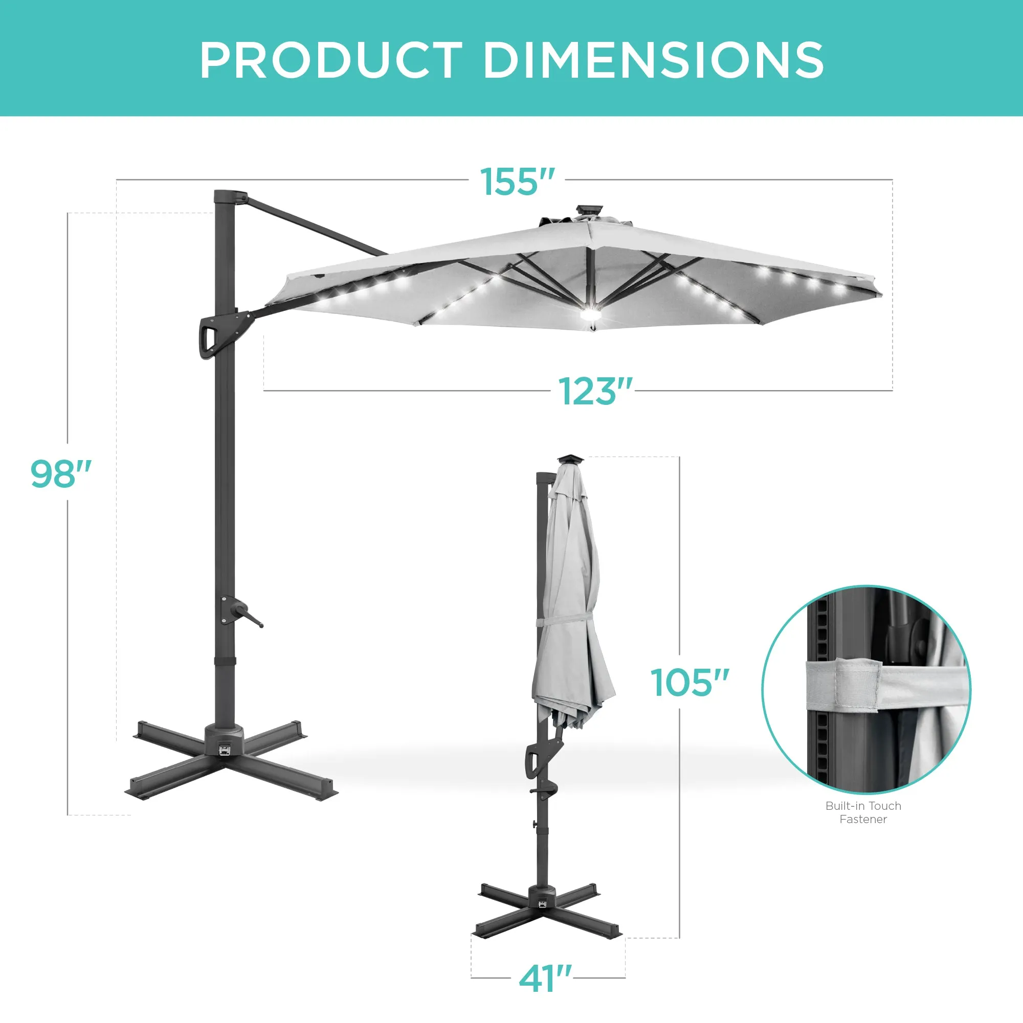 360-Degree Solar LED Cantilever Offset Patio Umbrella w/ Tilt - 10ft