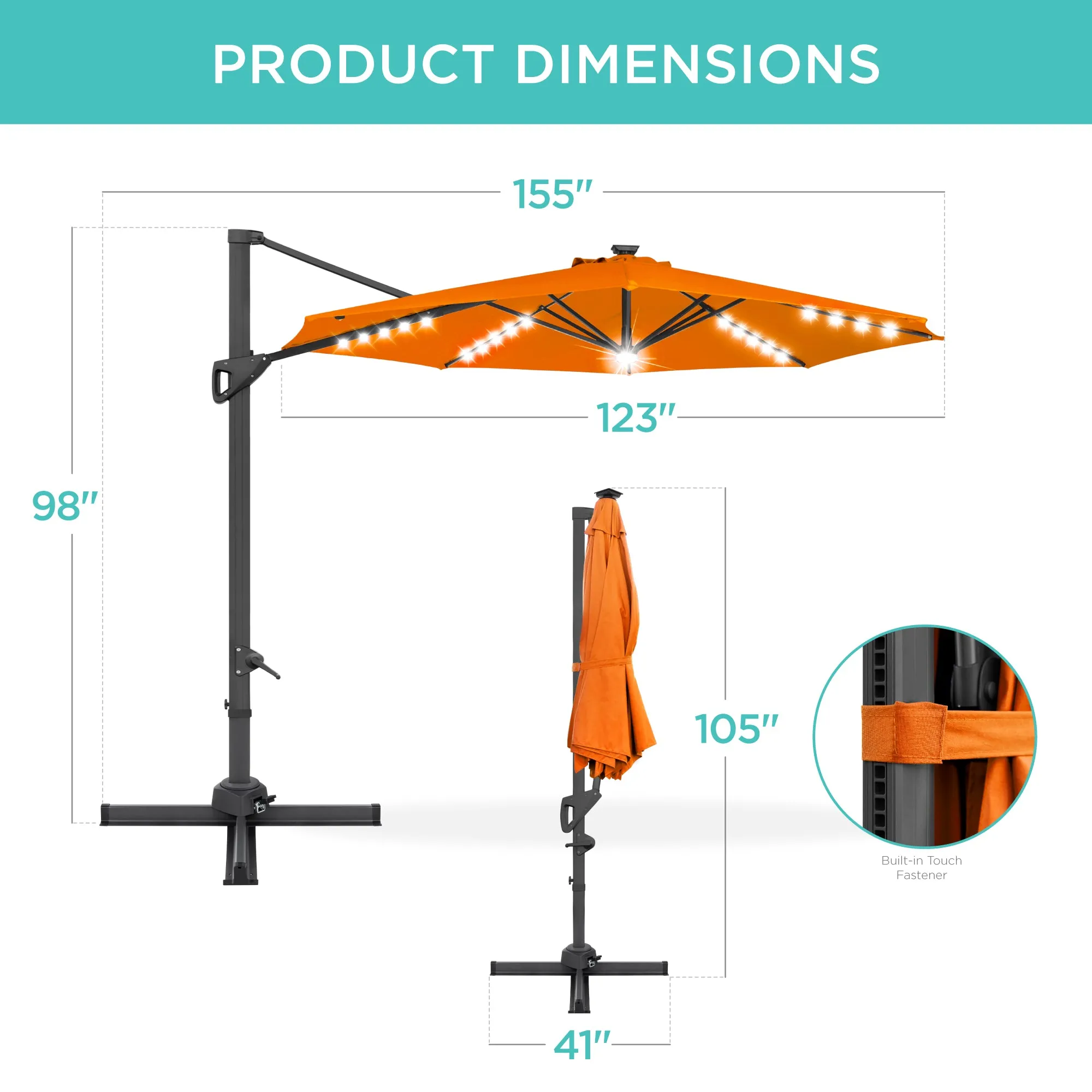 360-Degree Solar LED Cantilever Offset Patio Umbrella w/ Tilt - 10ft