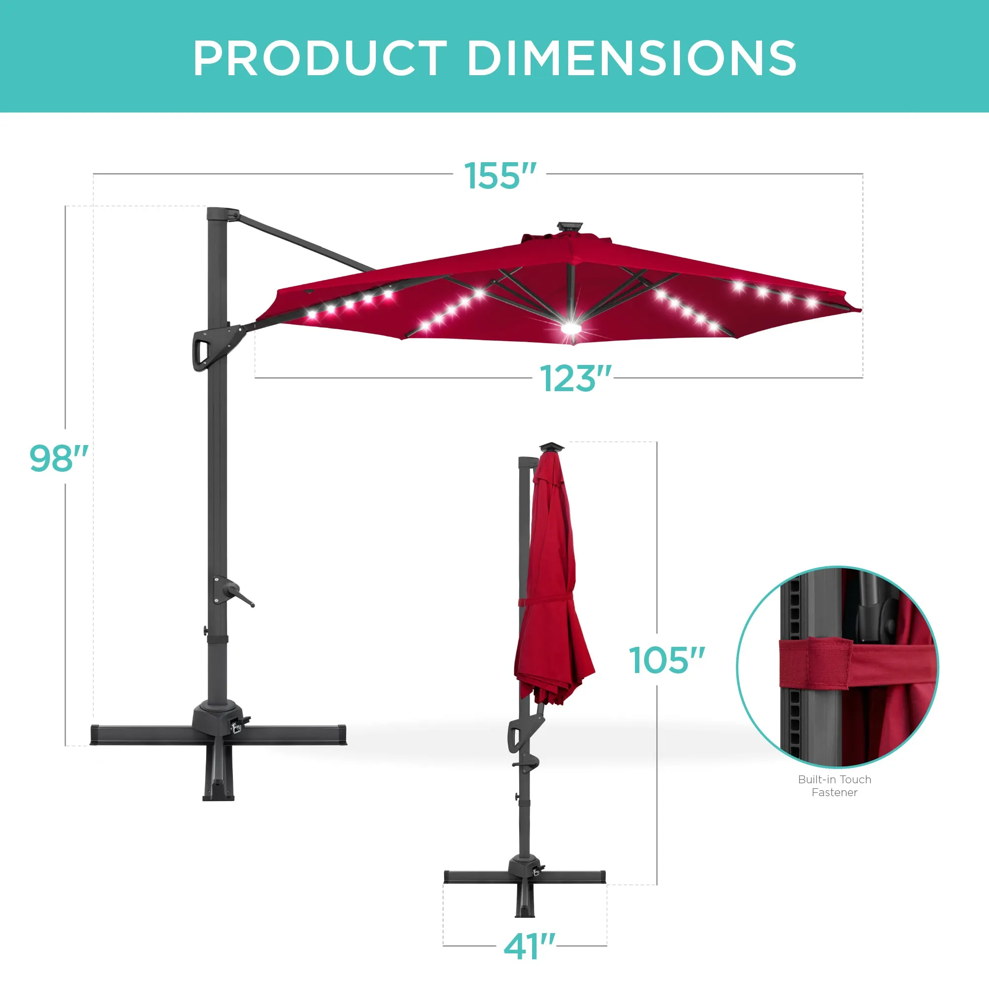 360-Degree Solar LED Cantilever Offset Patio Umbrella w/ Tilt - 10ft