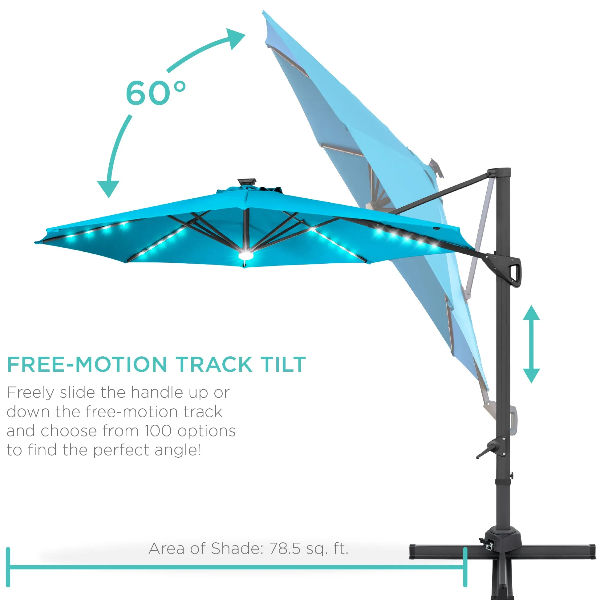 360-Degree Solar LED Cantilever Offset Patio Umbrella w/ Tilt - 10ft