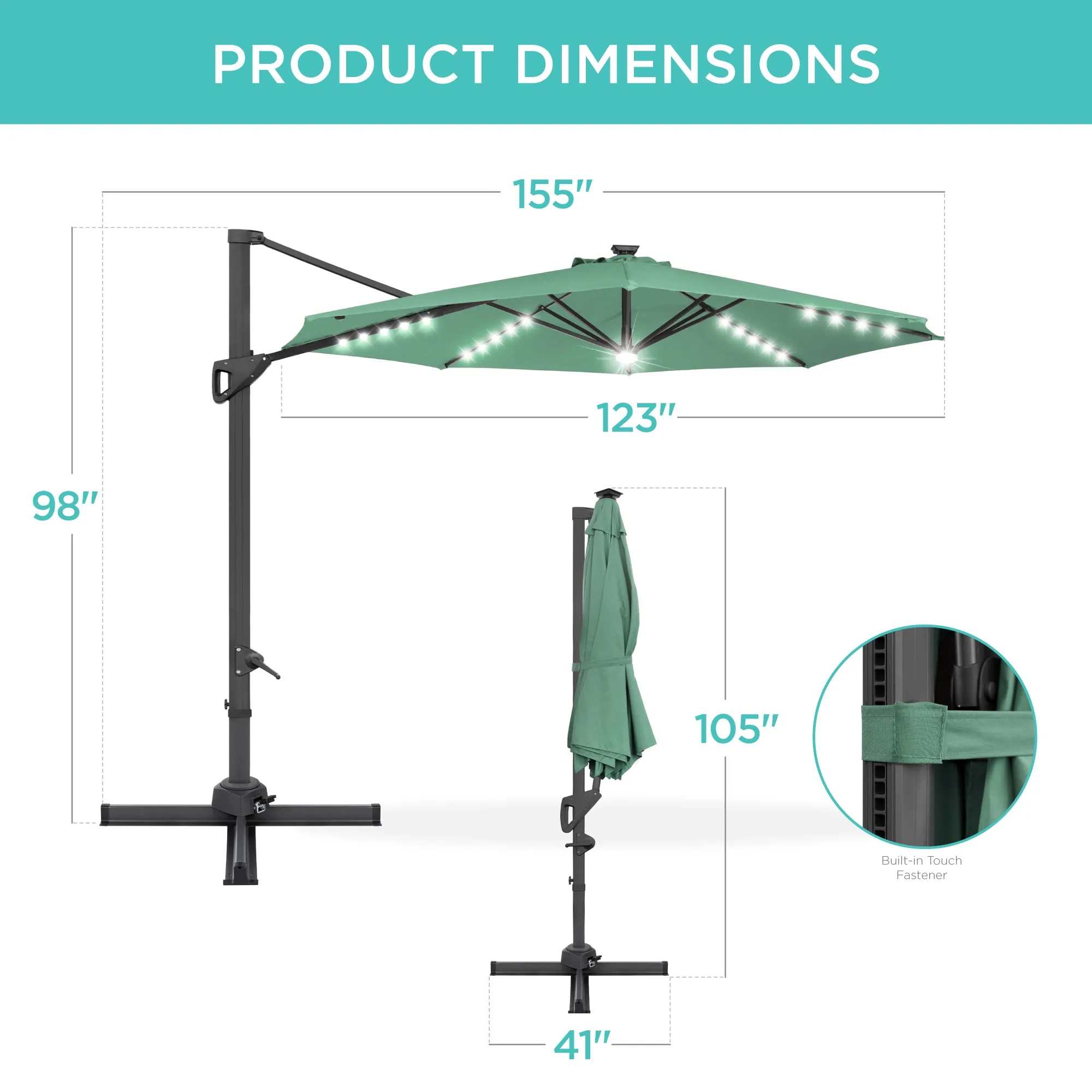 360-Degree Solar LED Cantilever Offset Patio Umbrella w/ Tilt - 10ft