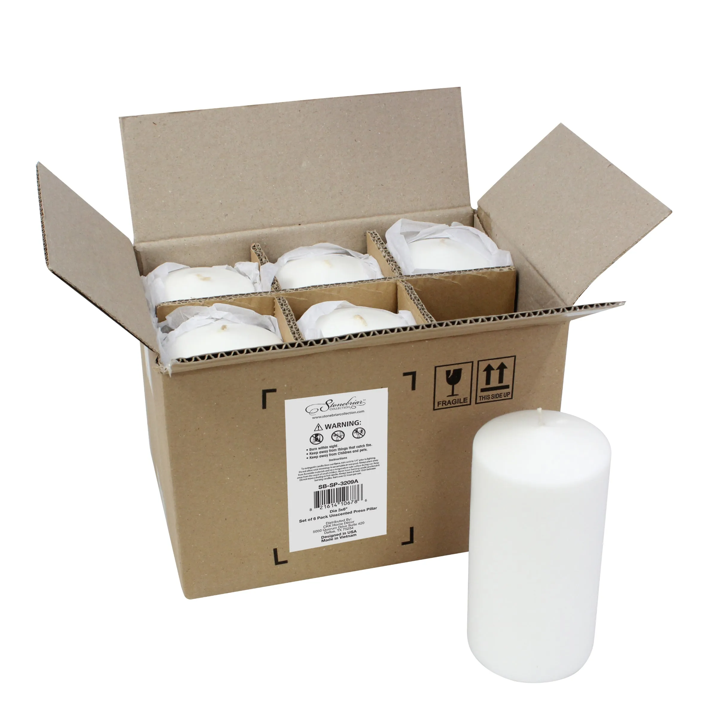 3x6 Inch Unscented White Pillar Candle Set (Set of 6) (WS)