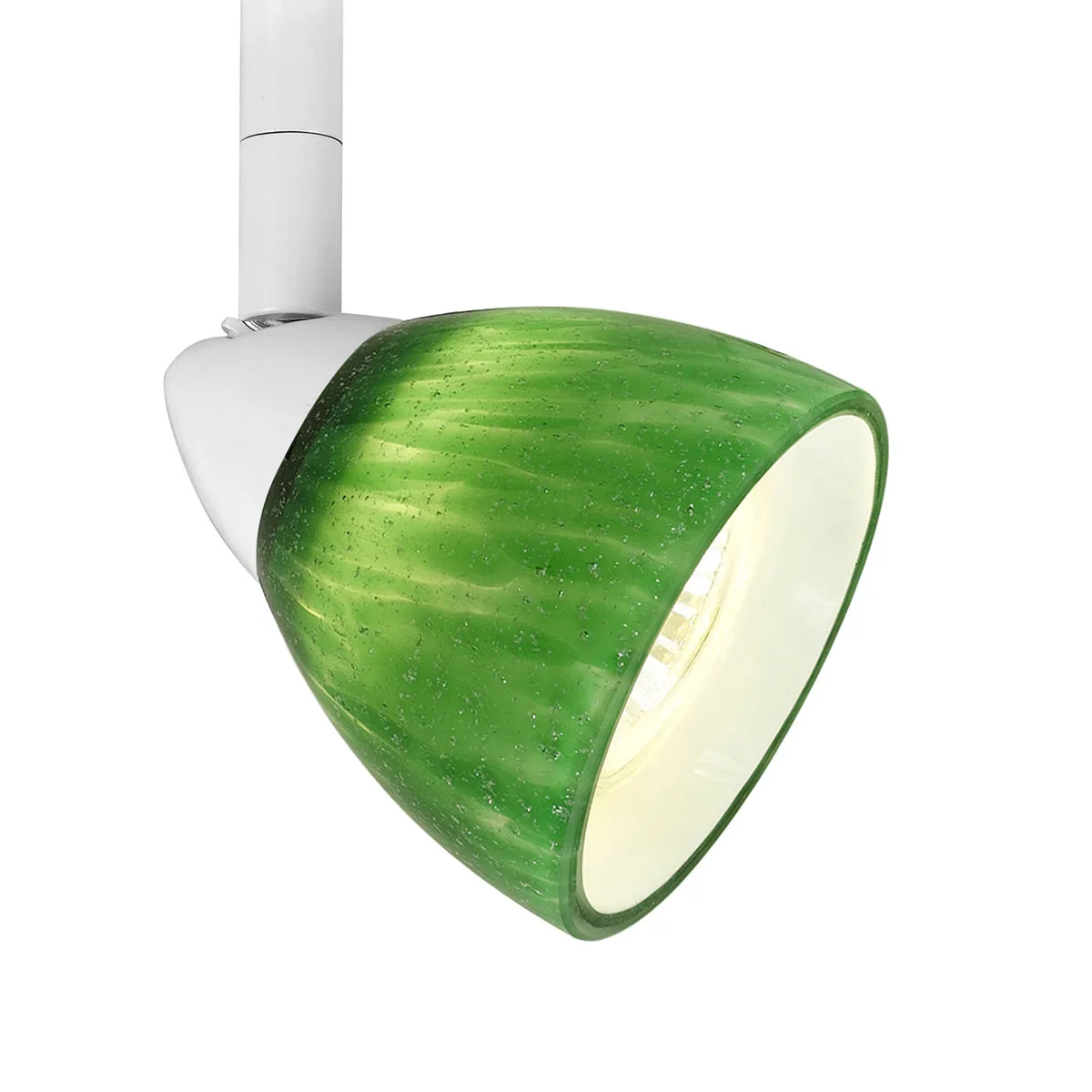 4 87" Tall Serpentine Track Head with Shade in White with Green Fire Glass