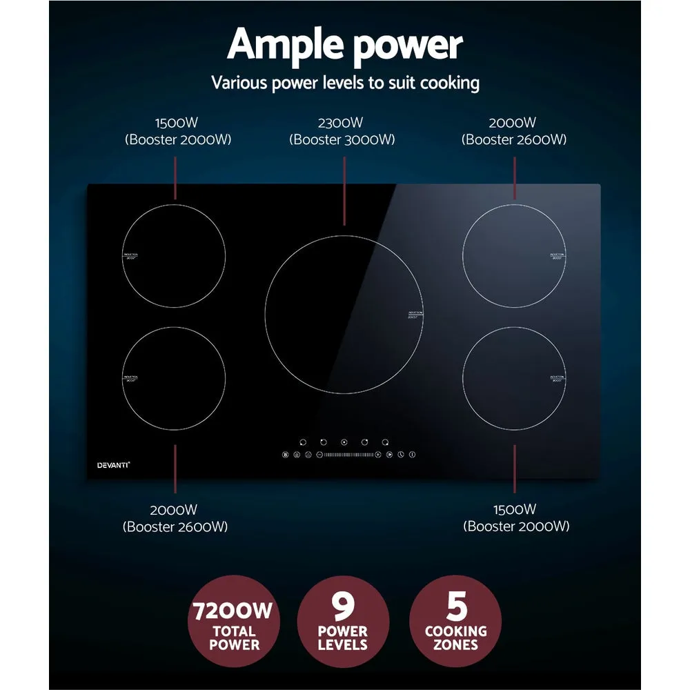 5-zone Induction Cooktop 90cm Ceramic Glass by Devanti