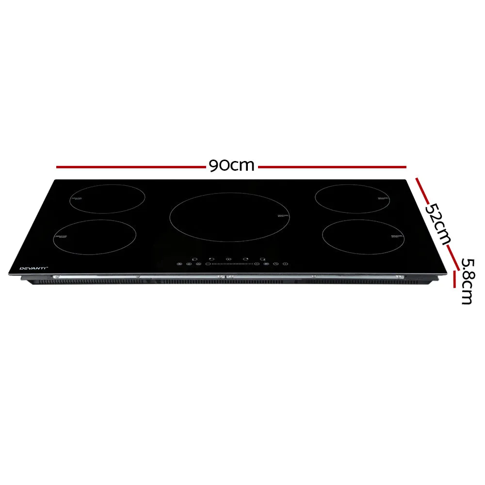 5-zone Induction Cooktop 90cm Ceramic Glass by Devanti