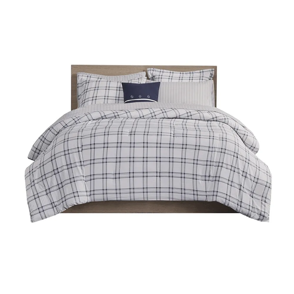 6-Piece Navy Plaid Comforter Set with Sheets