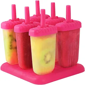 6Pcs Reusable Ice Pop Maker, DIY Ice Cream Bar Mold - Homemade Iced Snacks, Plastic Popsicle Mold - Hot Pink