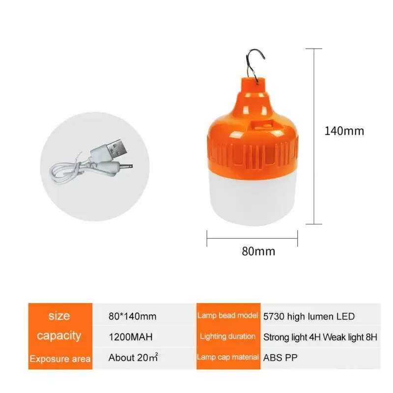 80W LED Bulb Camping Light USB Rechargeable LED Light Emergency Bulb Tents Lighting Camping Equipment Bulb Portable Lanterns