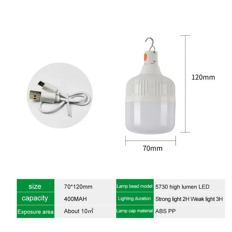 80W LED Bulb Camping Light USB Rechargeable LED Light Emergency Bulb Tents Lighting Camping Equipment Bulb Portable Lanterns