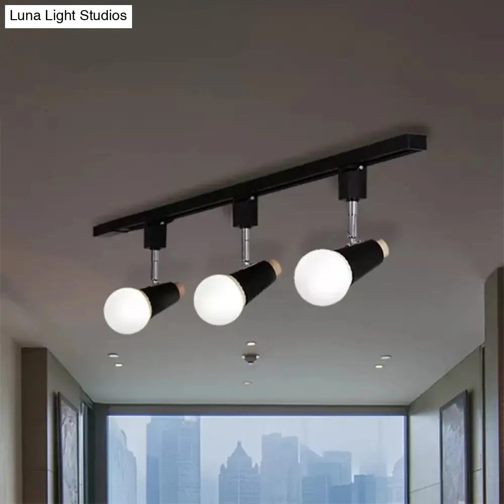 Adjustable Semi Flush Metallic Linear Ceiling Light with Cup Shade - Industrial Style 3/4 Heads Track Lighting in Black/White