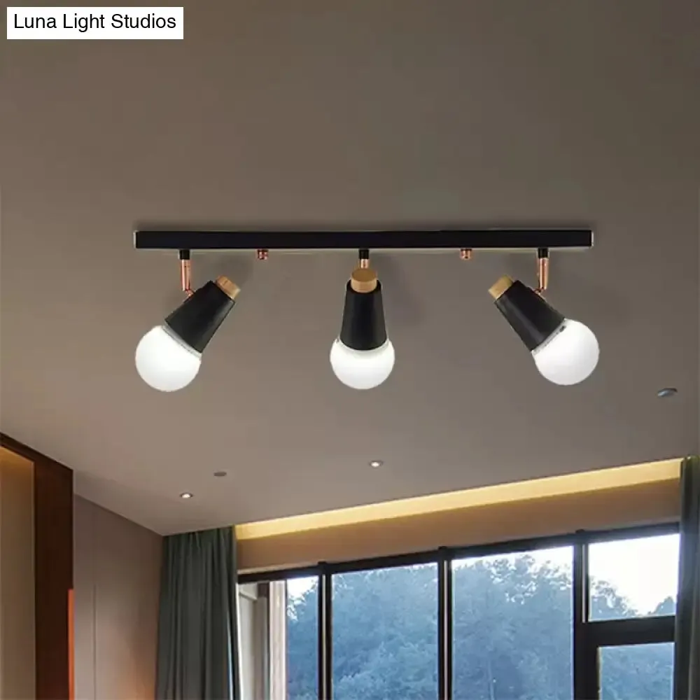 Adjustable Semi Flush Metallic Linear Ceiling Light with Cup Shade - Industrial Style 3/4 Heads Track Lighting in Black/White