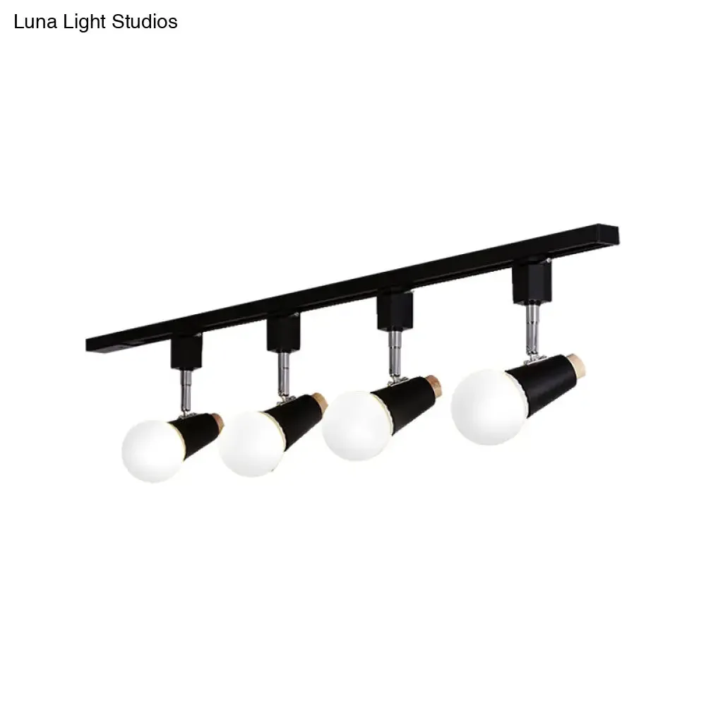 Adjustable Semi Flush Metallic Linear Ceiling Light with Cup Shade - Industrial Style 3/4 Heads Track Lighting in Black/White