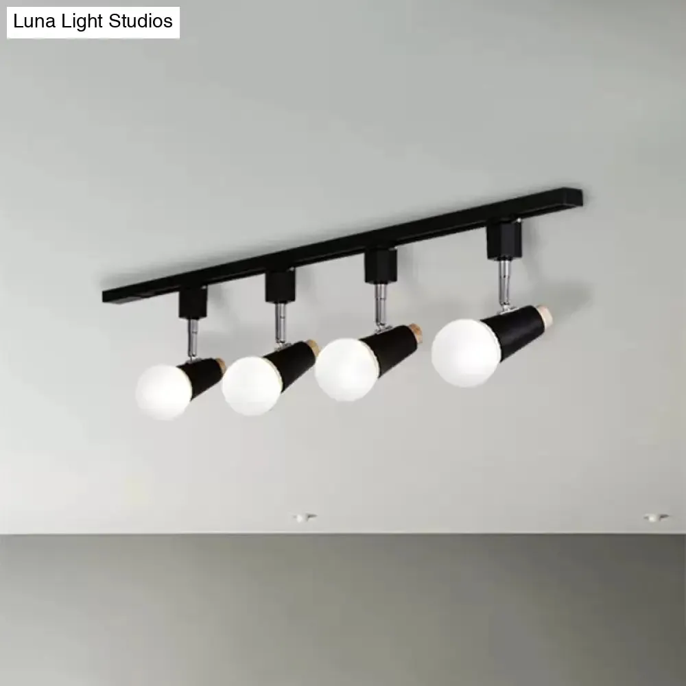 Adjustable Semi Flush Metallic Linear Ceiling Light with Cup Shade - Industrial Style 3/4 Heads Track Lighting in Black/White