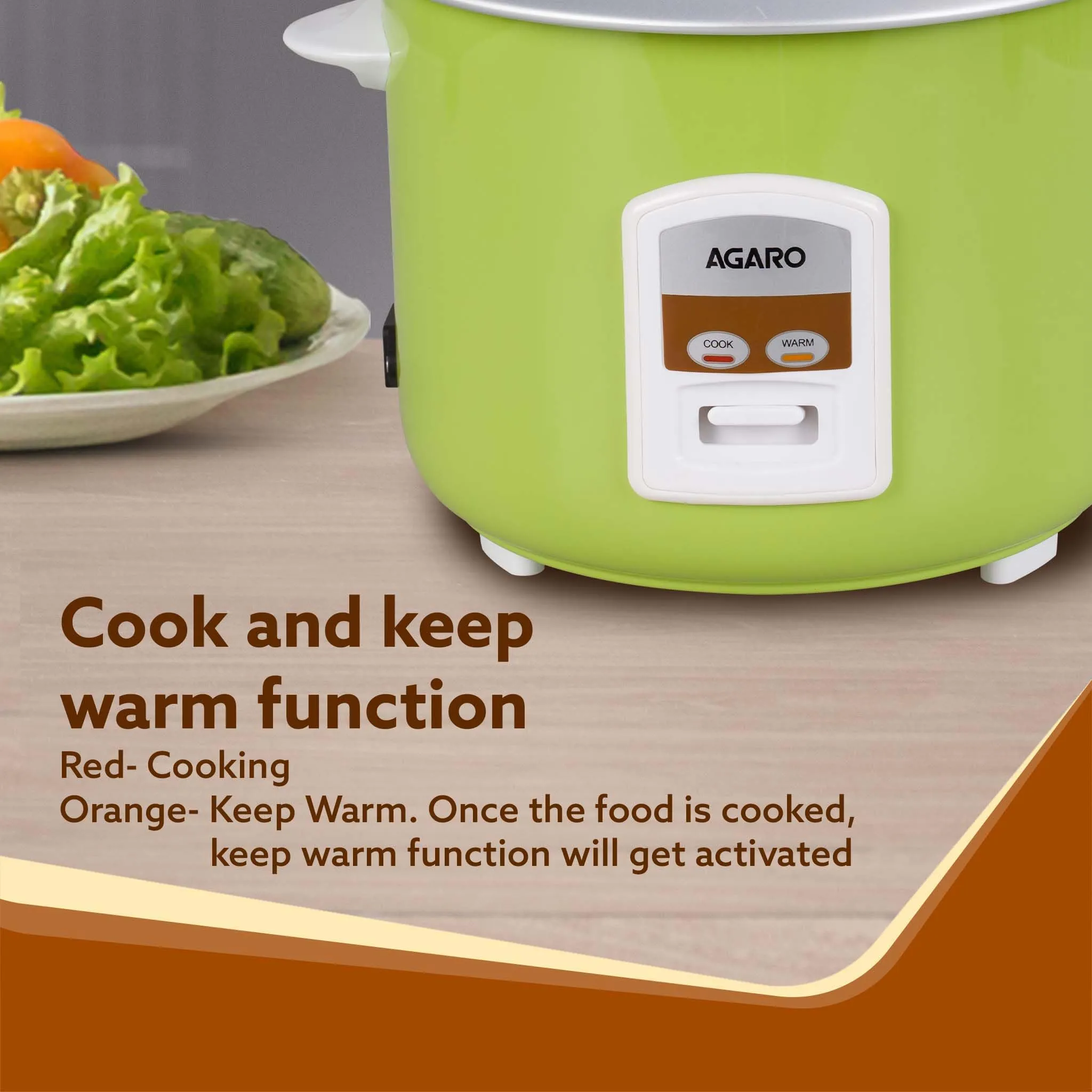 AGARO Marvel Electric Rice Cooker, 1.8 Liter, 700W, Automatic Boiler, Steamer, Removable Aluminium Pot, Stainless Steel Lid, Keep Warm Function, Trivet Plate, Rice, Veggies, Green