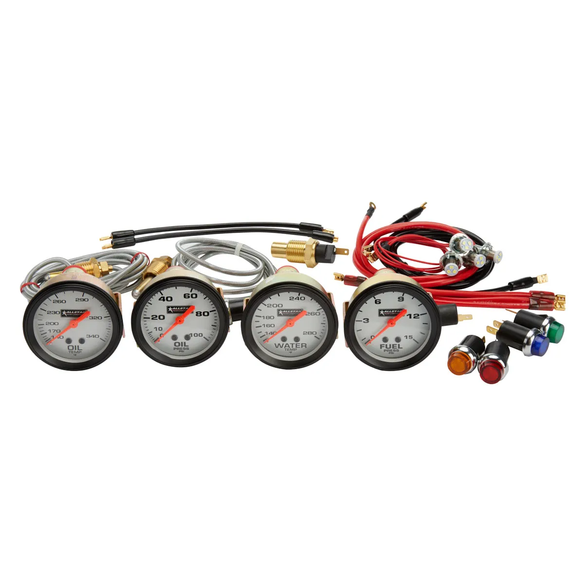 Allstar Performance 4 Gauge Kit / Warning Lights - Oil Pressure/Water Temp/Oil Temp/Fuel Pressure