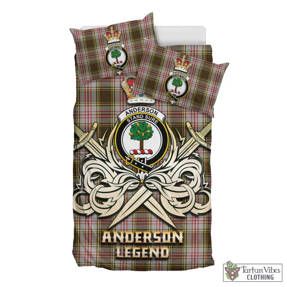 Anderson Dress Tartan Bedding Set with Clan Crest and the Golden Sword of Courageous Legacy