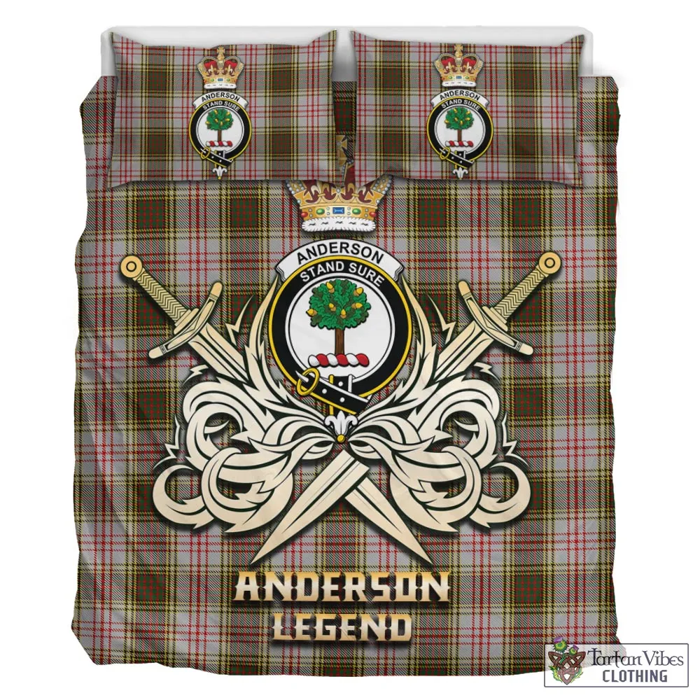 Anderson Dress Tartan Bedding Set with Clan Crest and the Golden Sword of Courageous Legacy