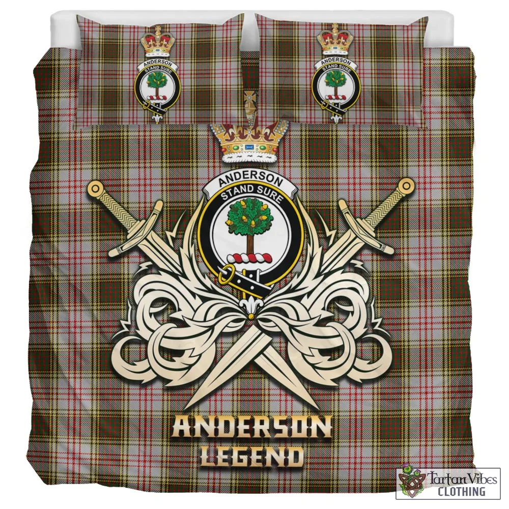 Anderson Dress Tartan Bedding Set with Clan Crest and the Golden Sword of Courageous Legacy