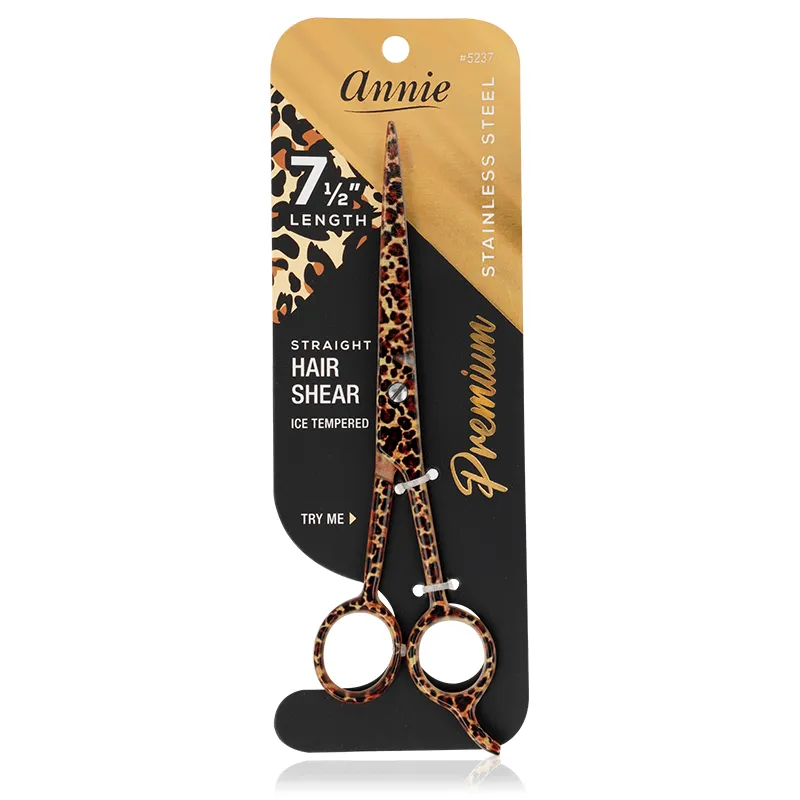 Annie Stainless Steel Straight Hair Shears 7.5 Inch Leopard Pattern