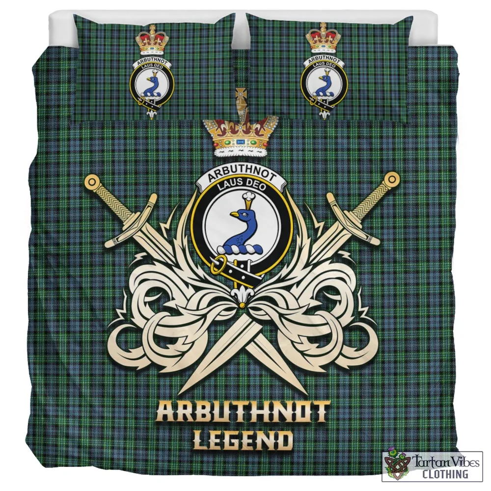 Arbuthnot Tartan Bedding Set with Clan Crest and the Golden Sword of Courageous Legacy