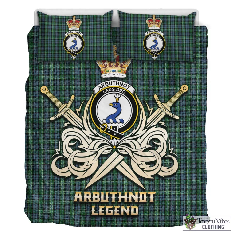 Arbuthnot Tartan Bedding Set with Clan Crest and the Golden Sword of Courageous Legacy