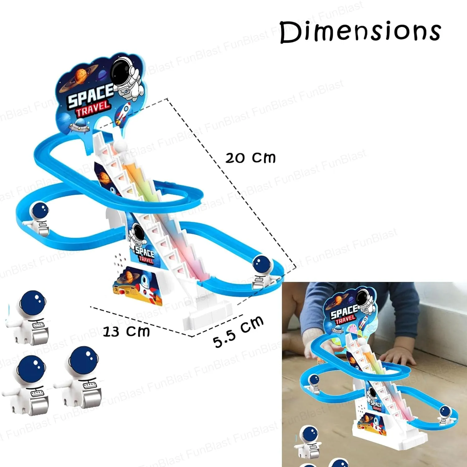 Astronaut Track Toys for Kids - Small Astronaut Stair Climbing Toys for Kids, Escalator Toy with Lights and Music - 3 Astronaut Included (Astronaut Track Set)