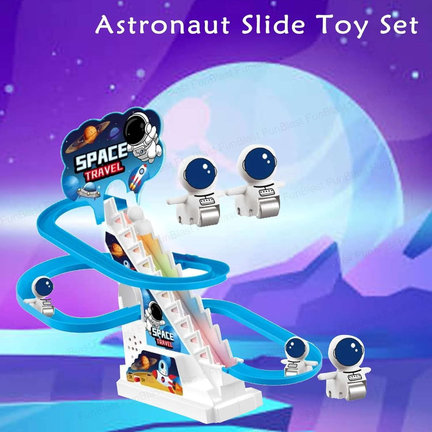 Astronaut Track Toys for Kids - Small Astronaut Stair Climbing Toys for Kids, Escalator Toy with Lights and Music - 3 Astronaut Included (Astronaut Track Set)