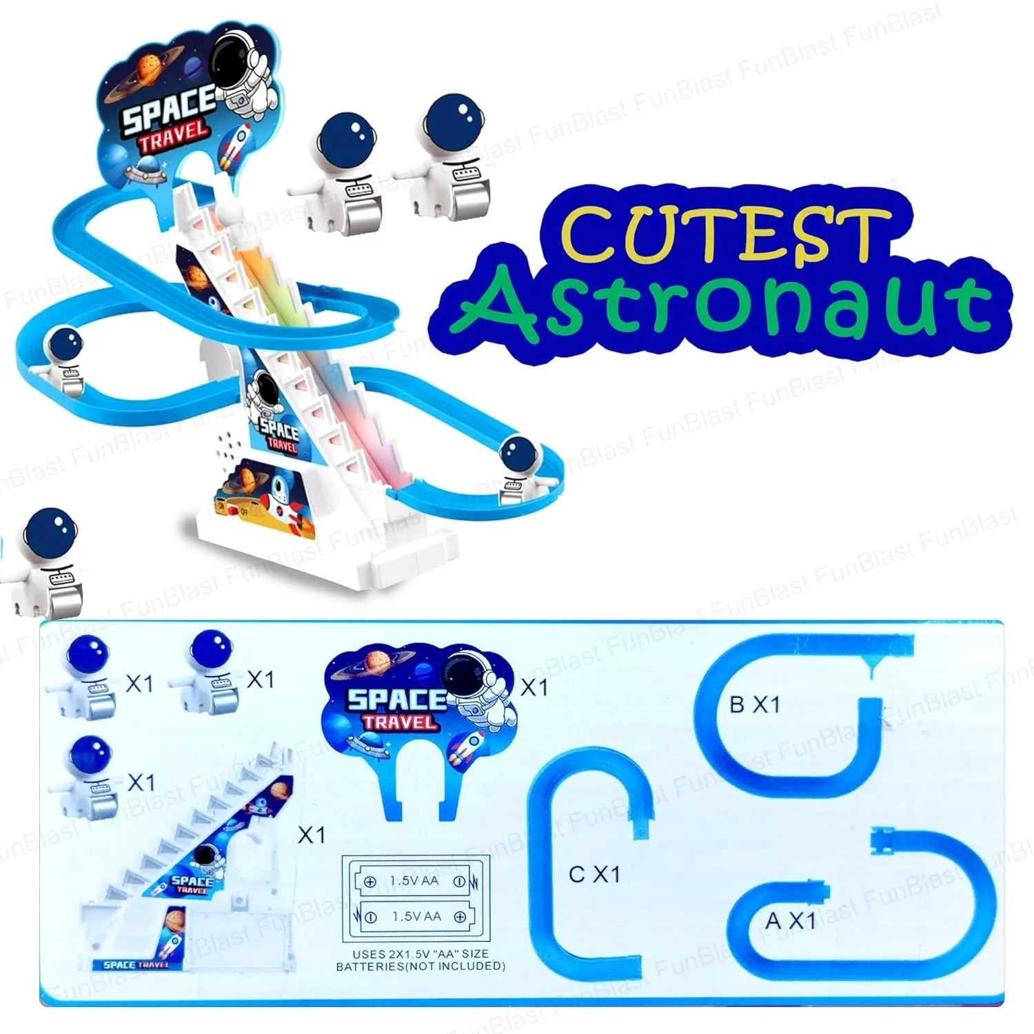 Astronaut Track Toys for Kids - Small Astronaut Stair Climbing Toys for Kids, Escalator Toy with Lights and Music - 3 Astronaut Included (Astronaut Track Set)