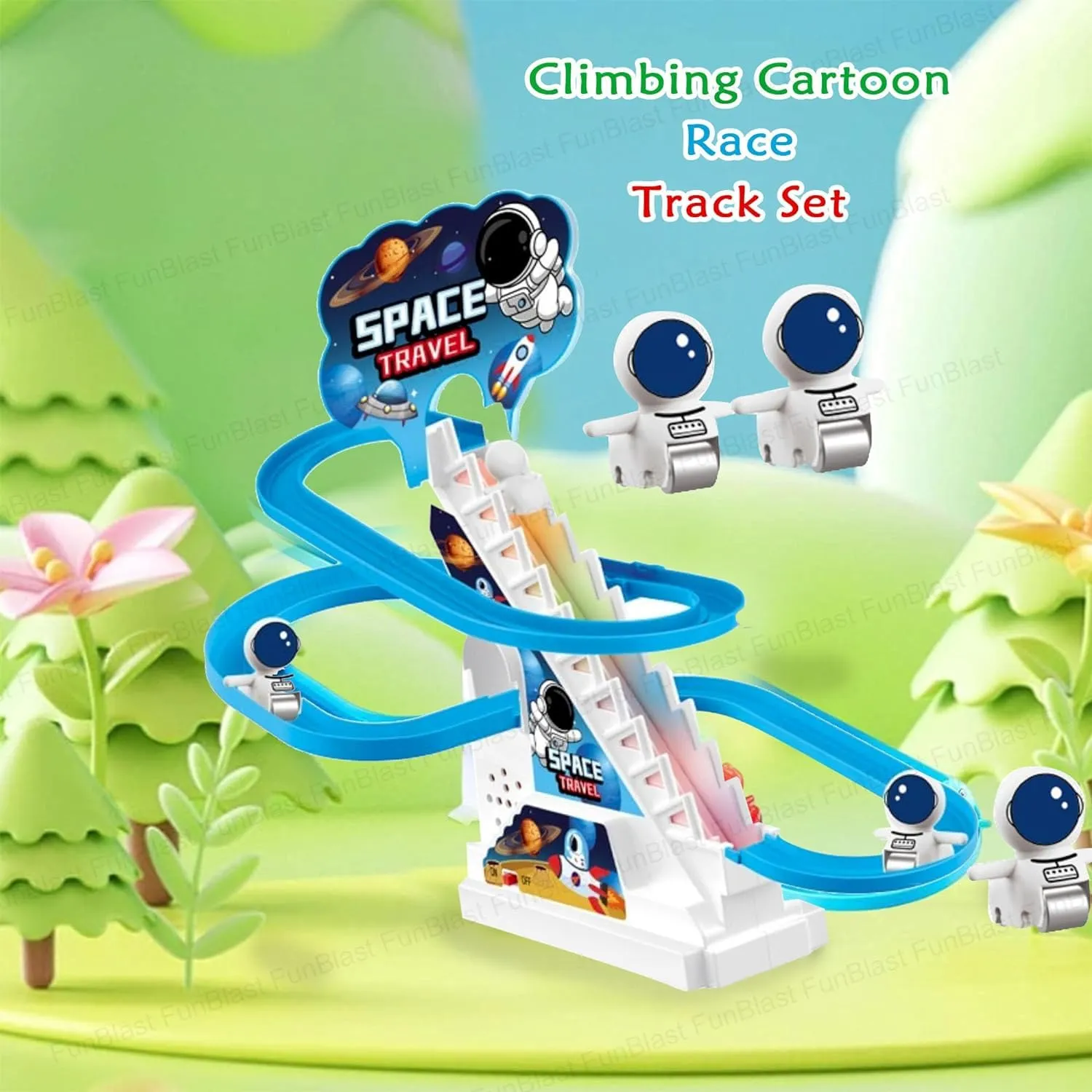 Astronaut Track Toys for Kids - Small Astronaut Stair Climbing Toys for Kids, Escalator Toy with Lights and Music - 3 Astronaut Included (Astronaut Track Set)