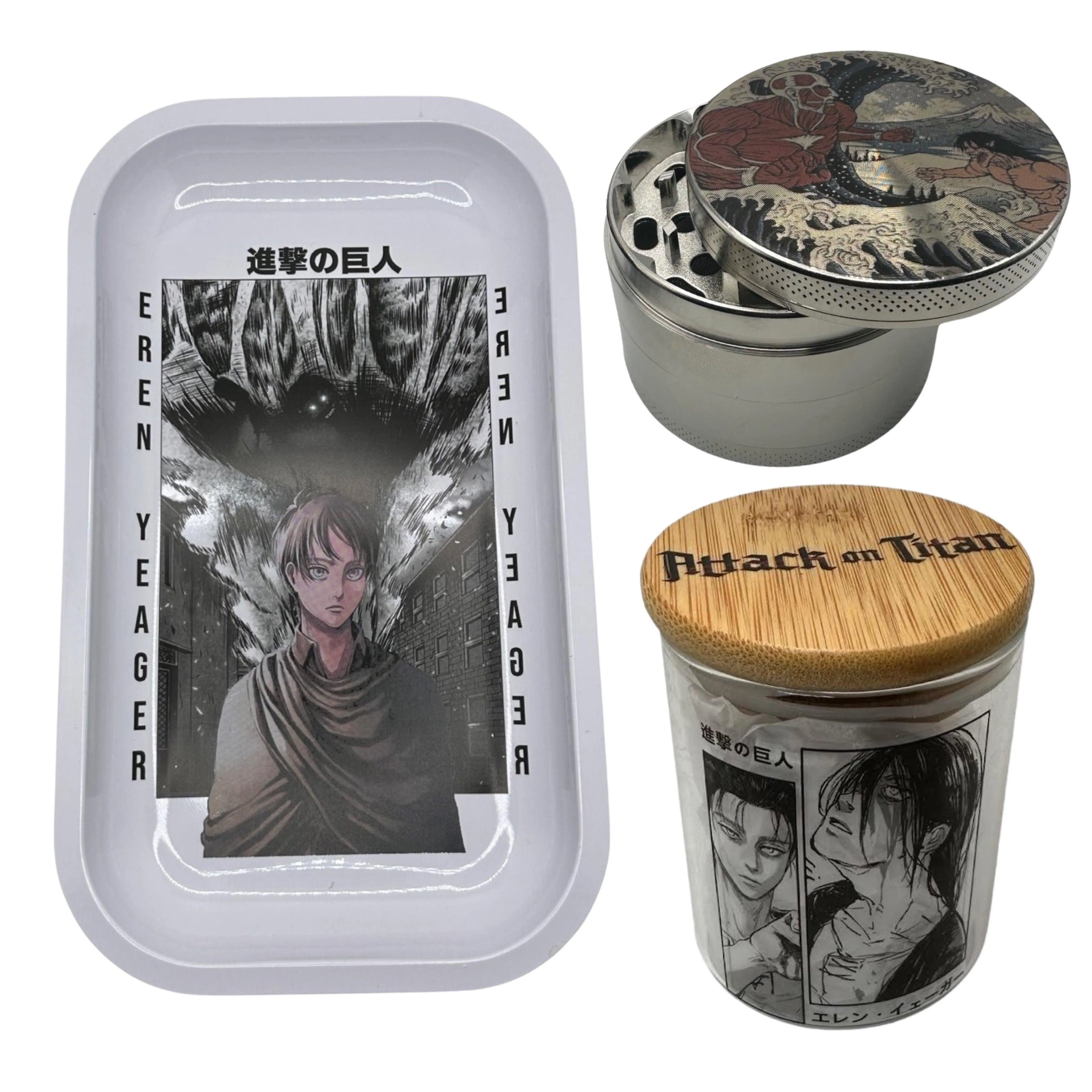 Attack On Titan Anime Spice Grinder, Stash Jar, Rolling Tray Set