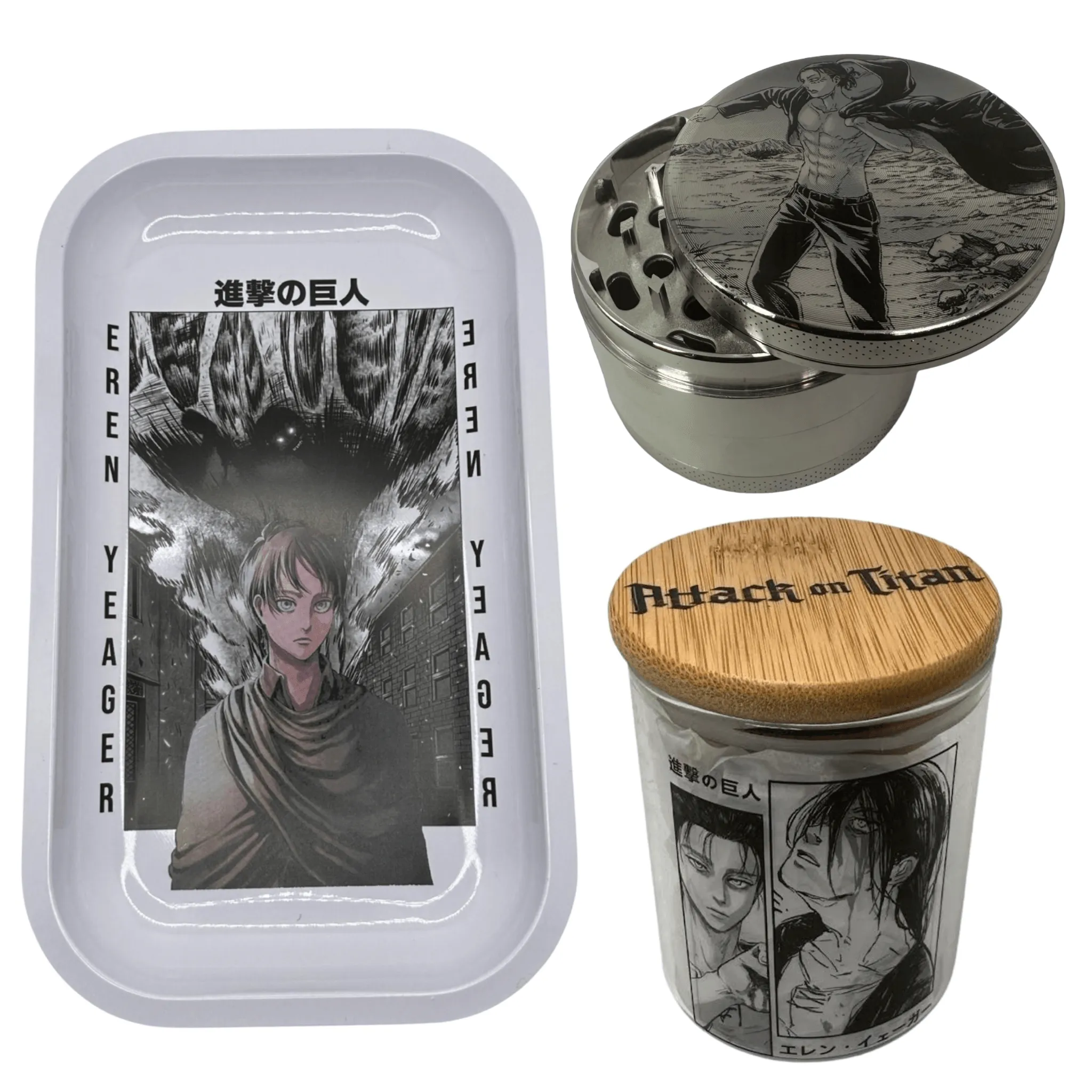 Attack On Titan Anime Spice Grinder, Stash Jar, Rolling Tray Set