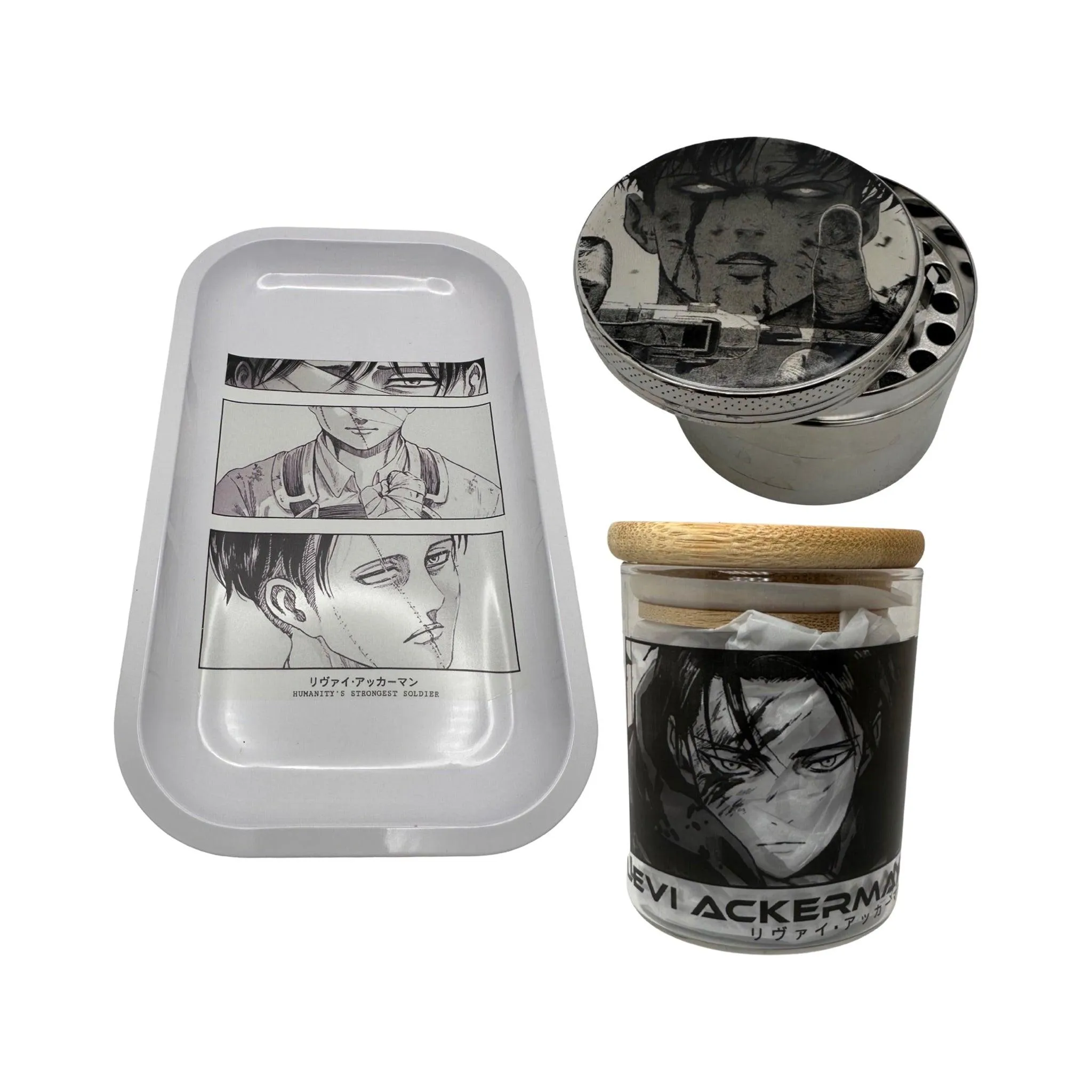 Attack On Titan Anime Spice Grinder, Stash Jar, Rolling Tray Set