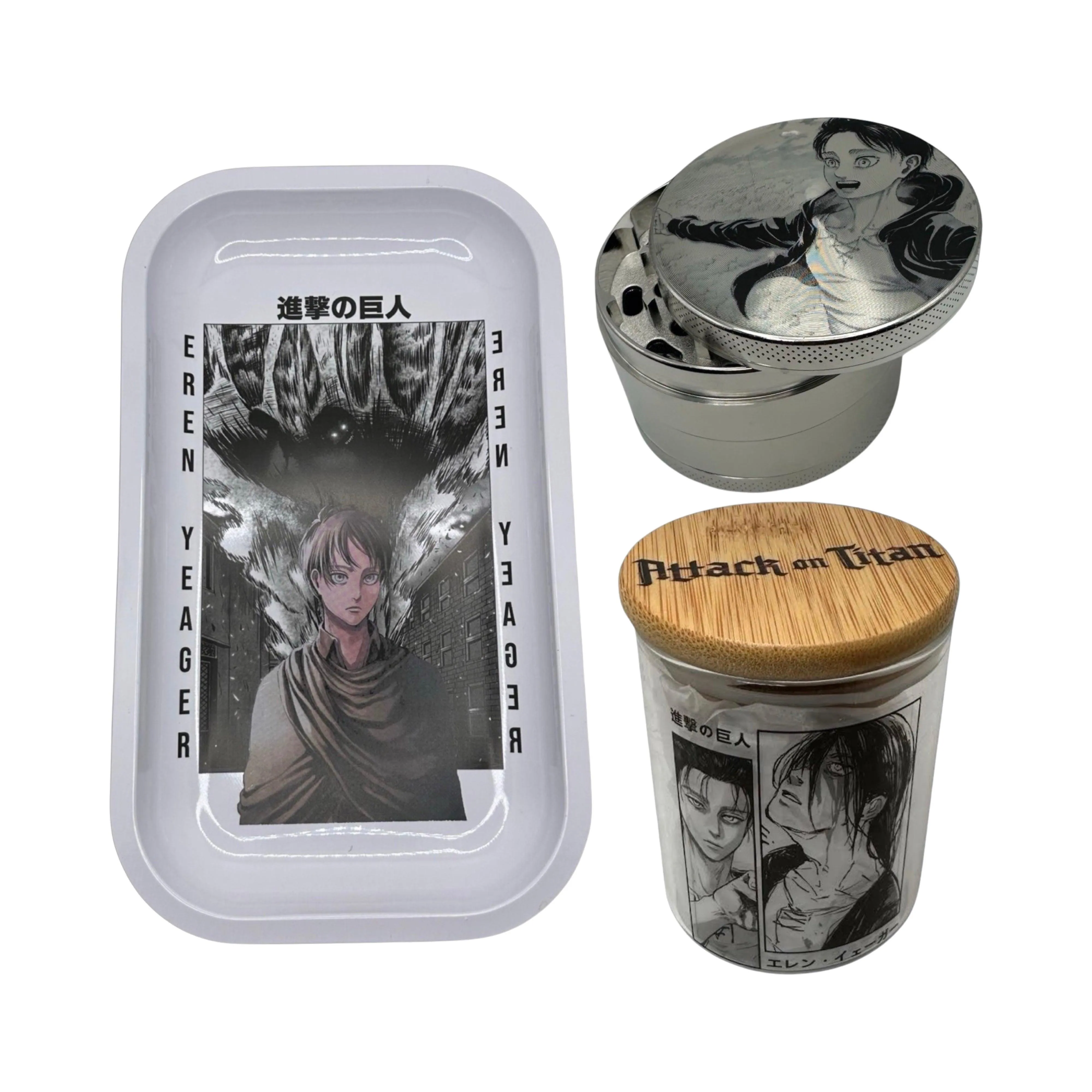 Attack On Titan Anime Spice Grinder, Stash Jar, Rolling Tray Set