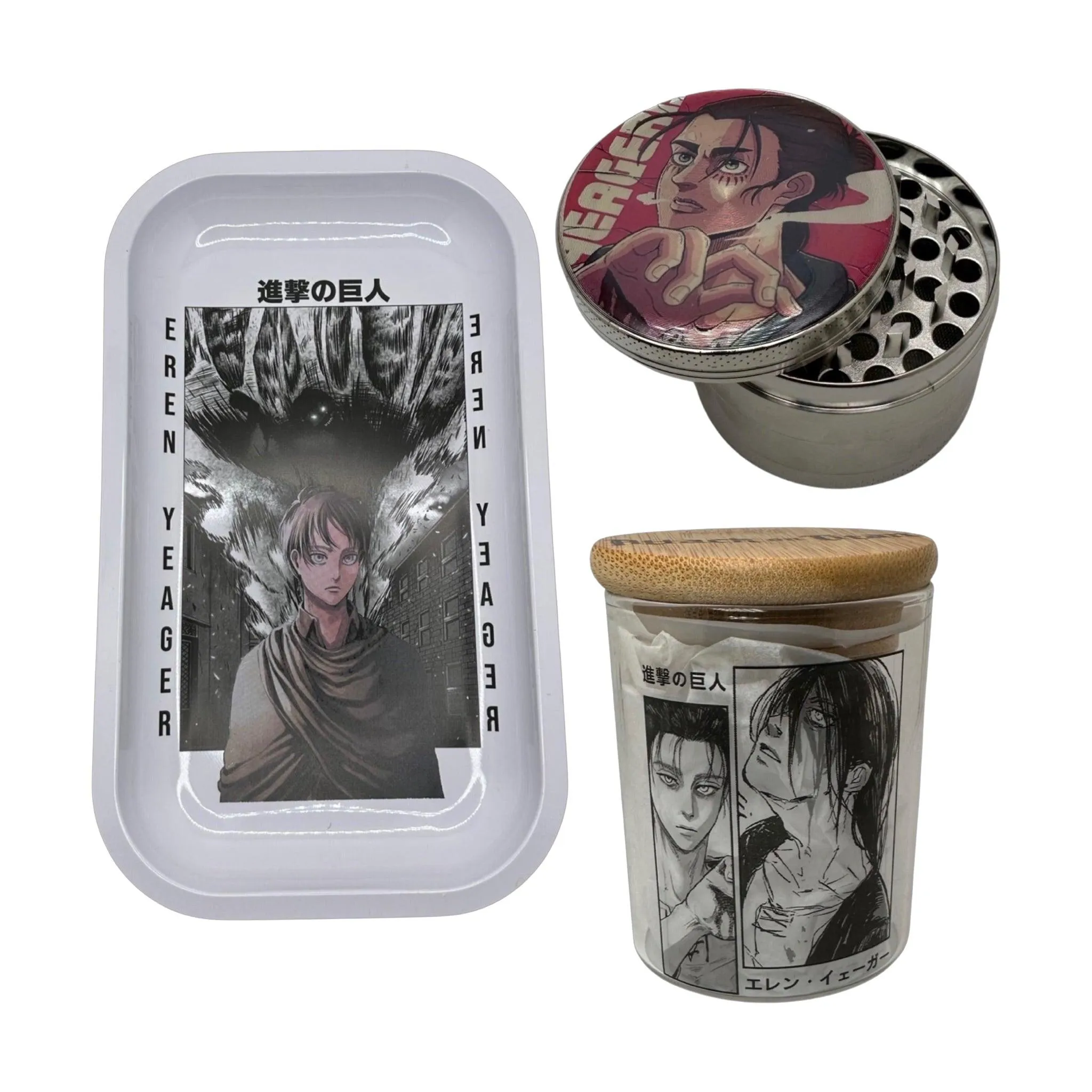 Attack On Titan Anime Spice Grinder, Stash Jar, Rolling Tray Set