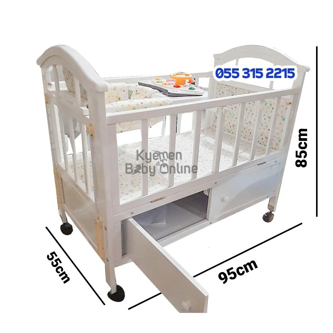 Baby Cot (All White Wooden Cot With Drawer) 5293 Baby Bed / Baby Crib